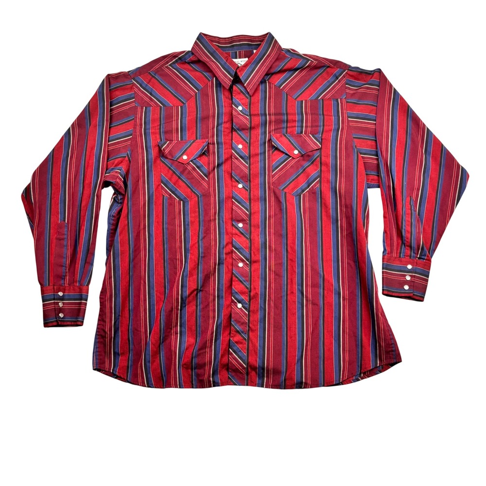 Corral West Ranchwear Mens XXL Striped Western Pearl Snap Shirt Red Blue 2XL - Picture 2 of 6